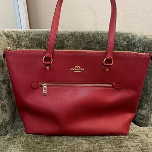 Coach Red Leather Tote with Gold-Tone Accents